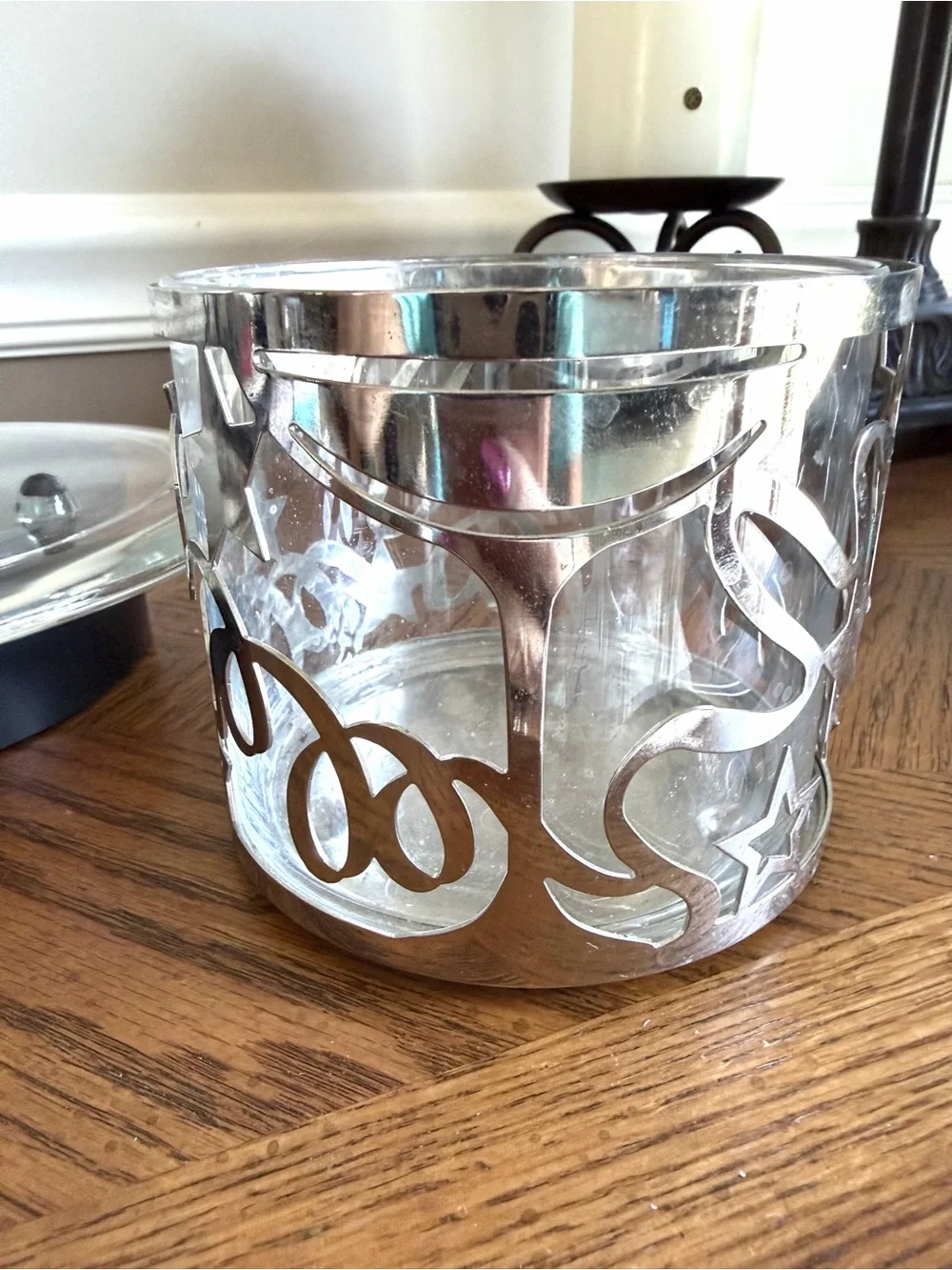 Bath & Body Works 3 wick candle holder in silver with Party champagne glasses